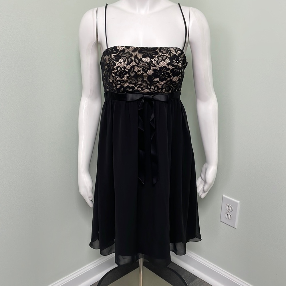 Jessica McClintok Vintage Black Lace Spaghetti Strap Dress size 8 - Picture 2 of 8